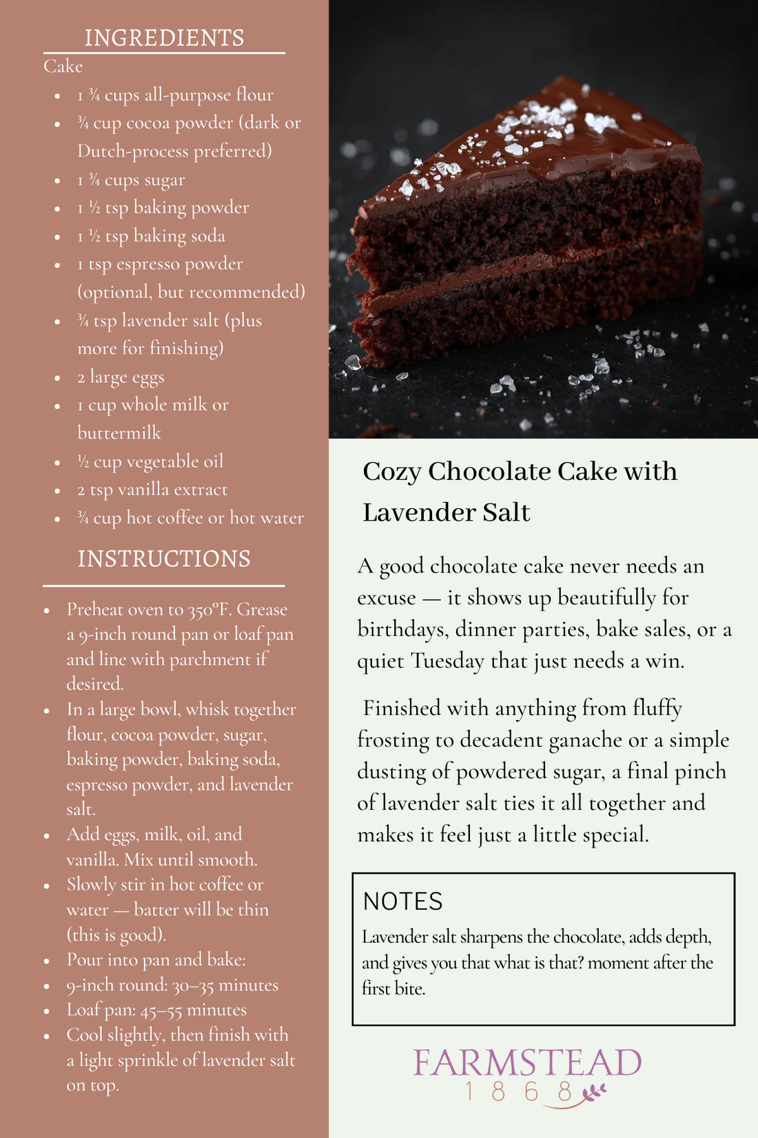 Cozy Chocolate Cate with Lavender Salt